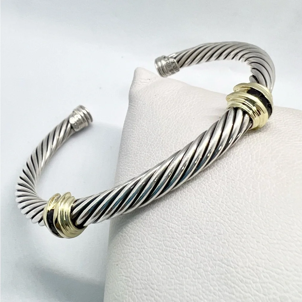 David Yurman 5mm Onyx 14k Gold Double Station Bracelet - Picture 6 of 14